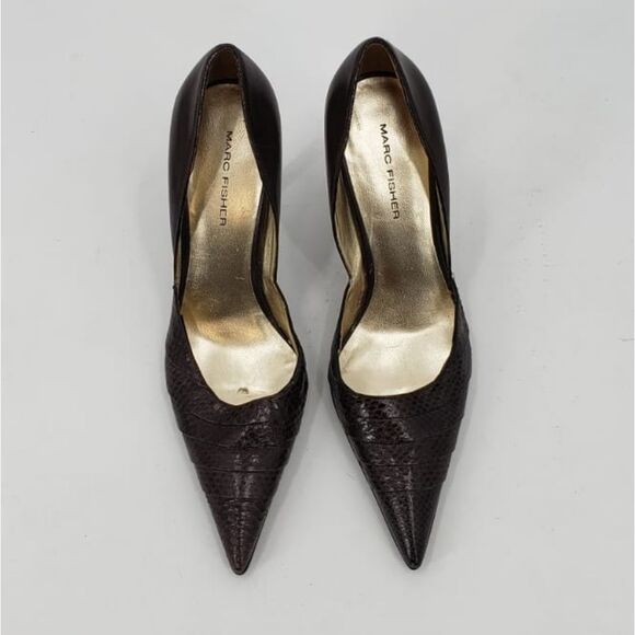 MARC FISHER women's 6 brown D'orsay pointy toe heels - Picture 2 of 10